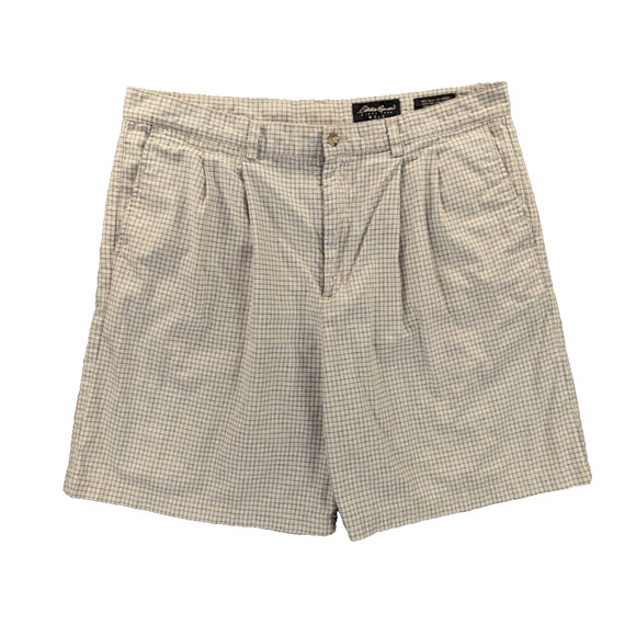Eddie Bauer Golf Shorts 38 Men's Chino Checkered Pleated 100% Cotton Sportswear - Picture 1 of 6
